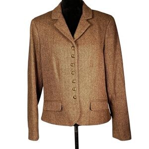 Chaps Women's Brown Wool Blazer Herringbone Tweed Riding Jacket Heritage Classic